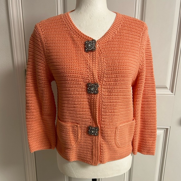 Cynthia Steffe Tangerine Crochet Sweater Jacket Cardigan Size S/P NWOT - Picture 1 of 7